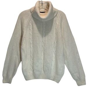 The Sweater Co. Women’s Ivory Silk Angora Blend Cable Knit Turtleneck - Large